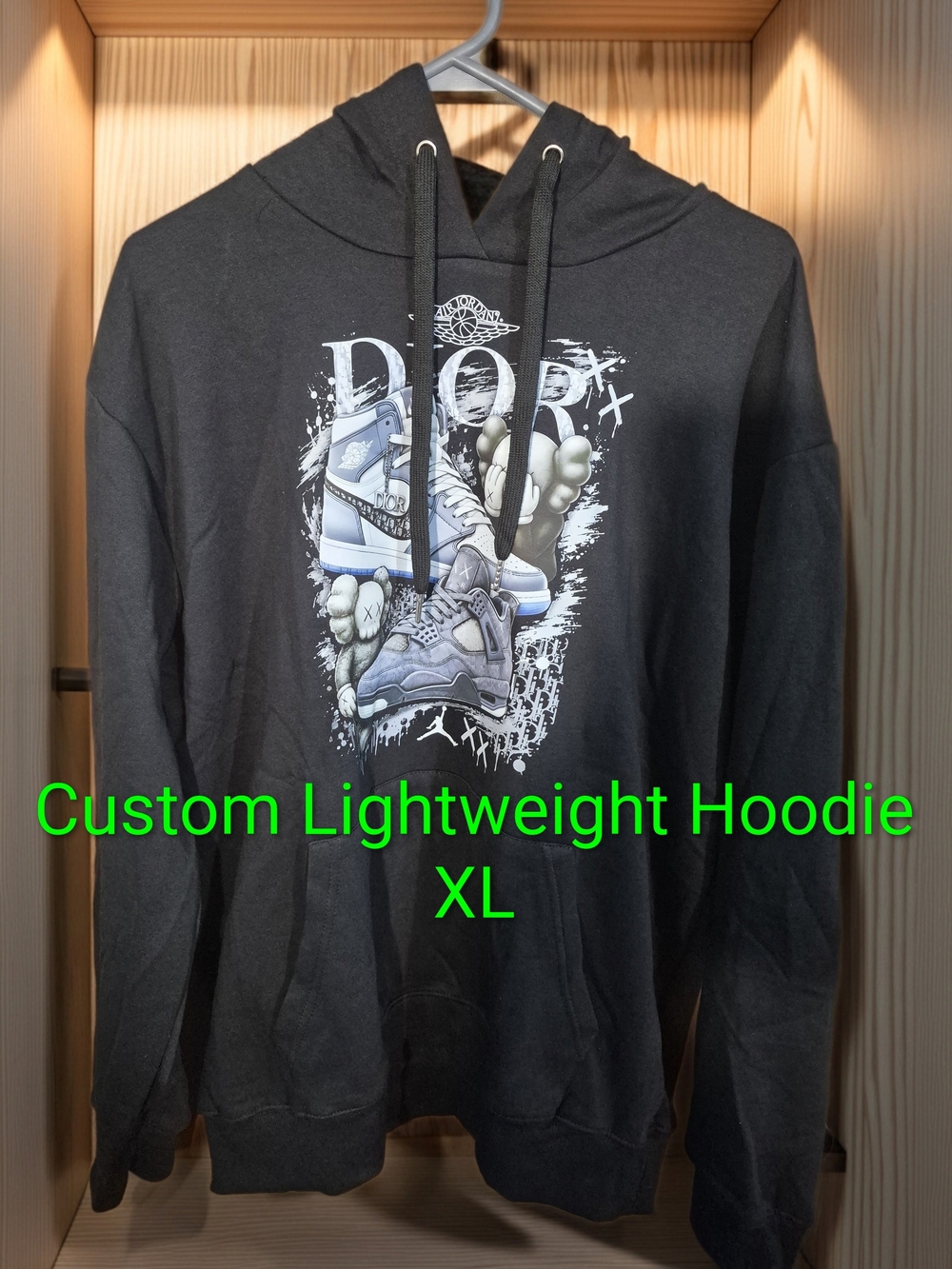 Dior Jordan Black Graphic Hoodie - Custom Lightweight Men’s Sweatshirt XL New